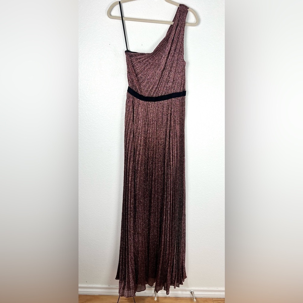 BCBGMAXAZRIA Yasmin One Shoulder Pleated Metallic Evening Gown size M - Picture 5 of 10